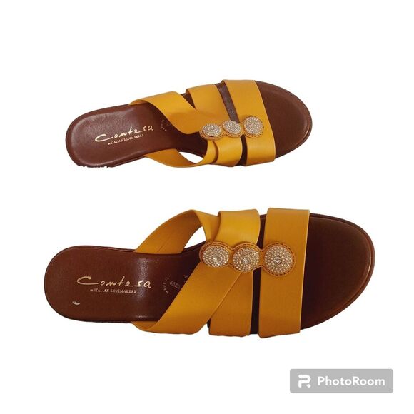 Comtesa Italian Shoemakers Wedges Sandals Yellow Size 9M - Picture 1 of 5